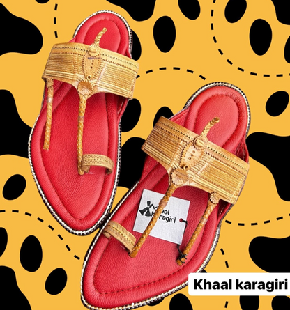 Khaal Kolhapuri Chappal for Men- Red and Brown
