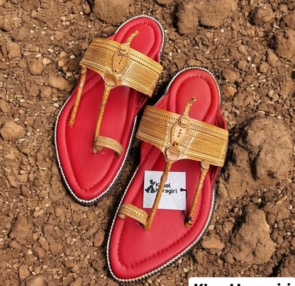 Khaal Kolhapuri Chappal for Men- Red and Brown