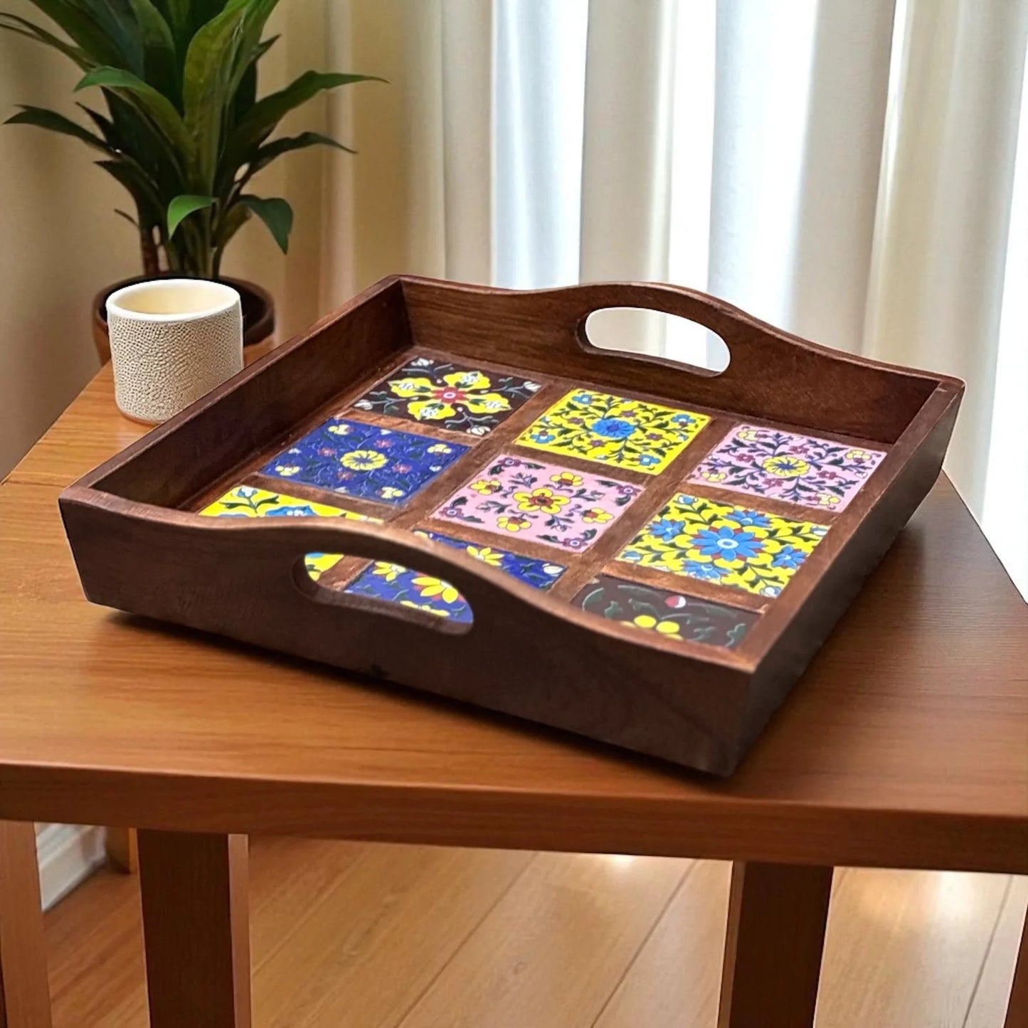 Blue Pottery Tray with 9 Tiles