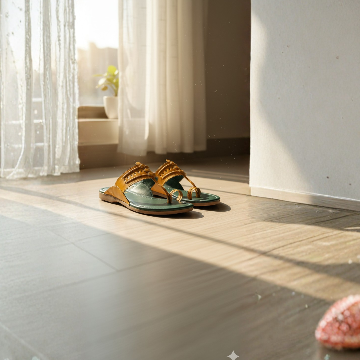 Women Kolhapuri | Africa Super Soft Kols by NIIRA| Stylish & Comfortable | Handmade by Local Artisans - Green and Orange