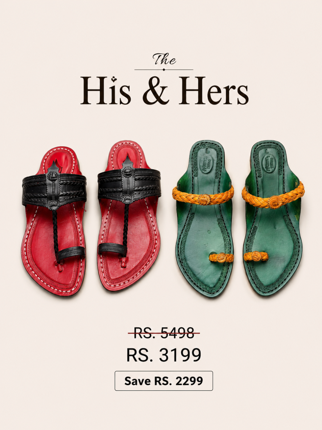 Karagiri Tej Men + Karagiri Liva Women | Leather Kolhapuri Chappal