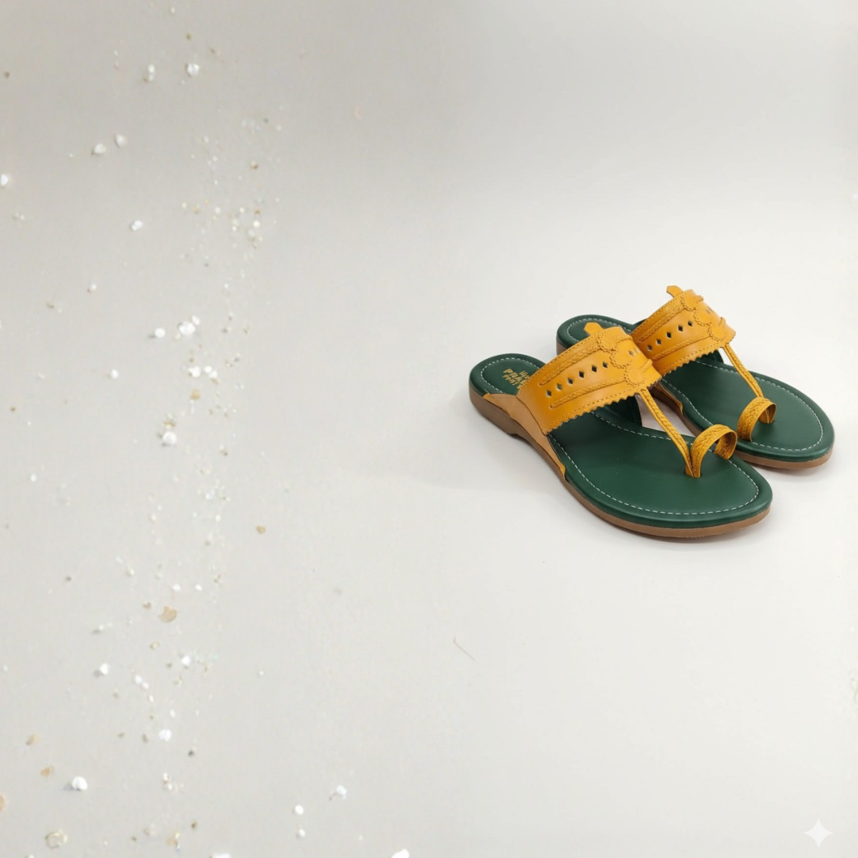 Women Kolhapuri | Africa Super Soft Kols by NIIRA| Stylish & Comfortable | Handmade by Local Artisans - Green and Orange