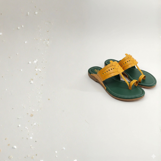 Women Kolhapuri | Africa Super Soft Kols by NIIRA| Stylish & Comfortable | Handmade by Local Artisans - Green and Orange