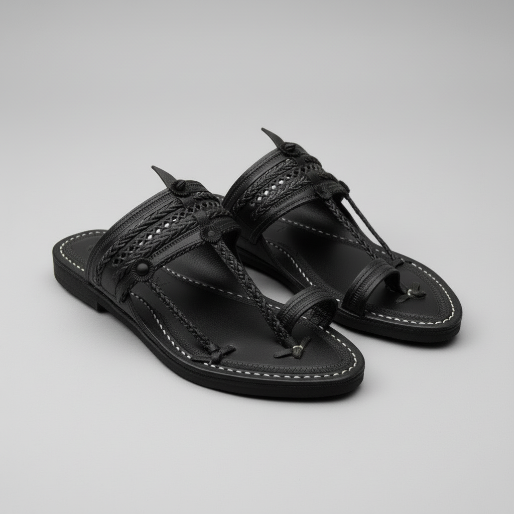 The Double Dark | Men |  Leather Kolhapuri Chappal | Black
