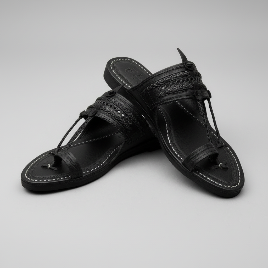 The Double Dark | Men |  Leather Kolhapuri Chappal | Black