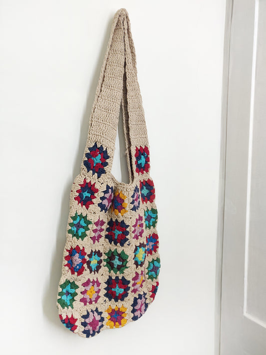 Handmade Crochet Shoulder Bag for Women (Multi Colour )  – Eco-Friendly Knitted Tote for Travel, Beach & Daily Use