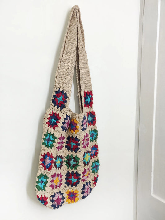 Handmade Crochet Shoulder Bag for Women (Multi Colour )  – Eco-Friendly Knitted Tote for Travel, Beach & Daily Use