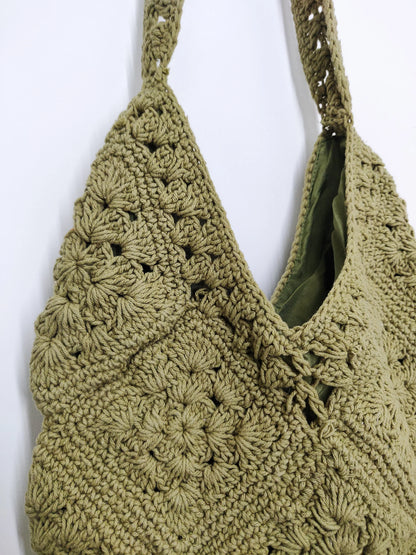 Handmade Crochet Shoulder Bag for Women Green -   Eco-Friendly Knitted Tote for Travel, Beach & Daily Use