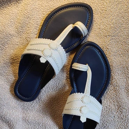 Women Kolhapuri | Vastra Super Soft Kols by NIIRA| Stylish & Comfortable | Handmade by Local Artisans - Blue And White