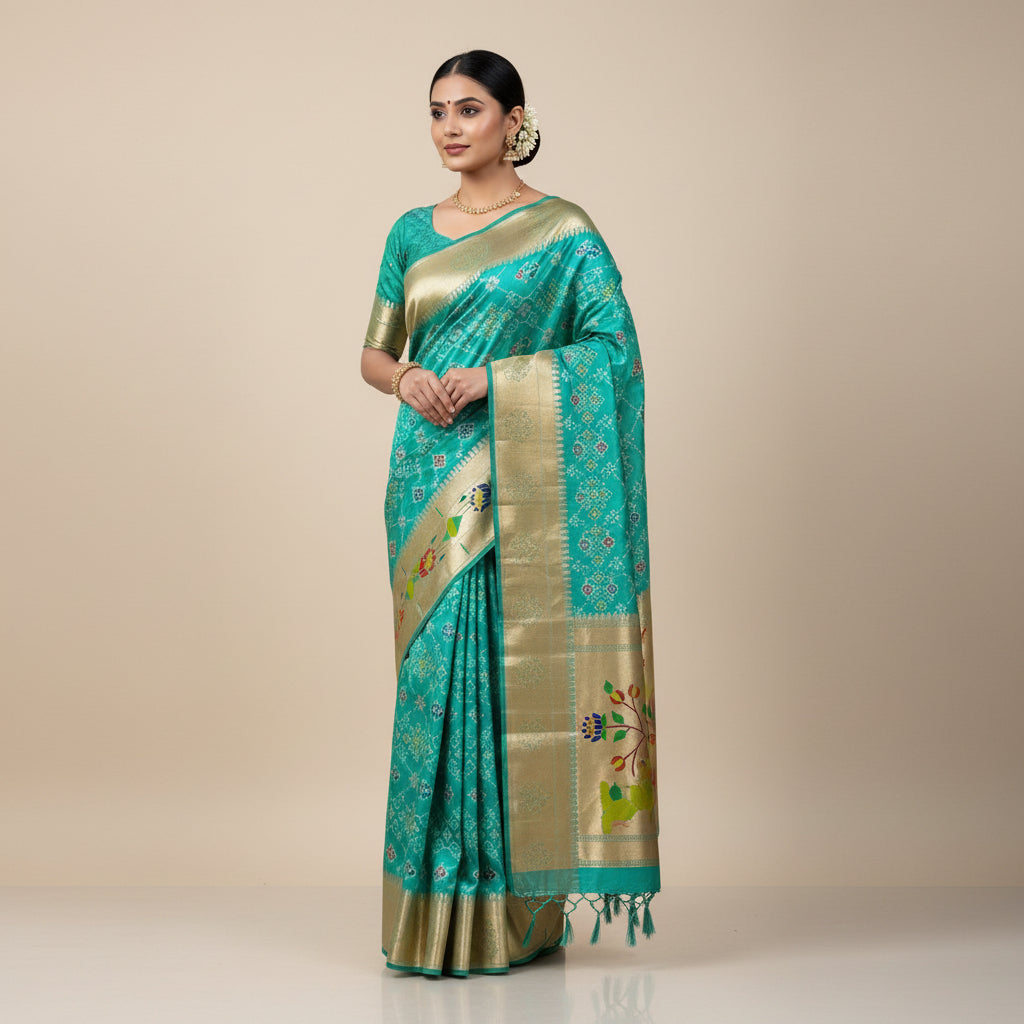 Saree with floral patterns on a white background