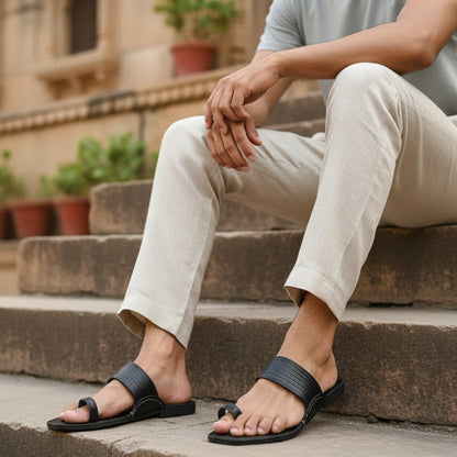 Korakari Formal Black Kolhapuri Chappal for Men