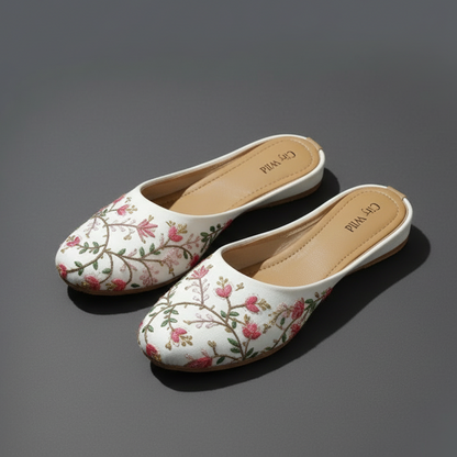 Noor - White Flat Mule