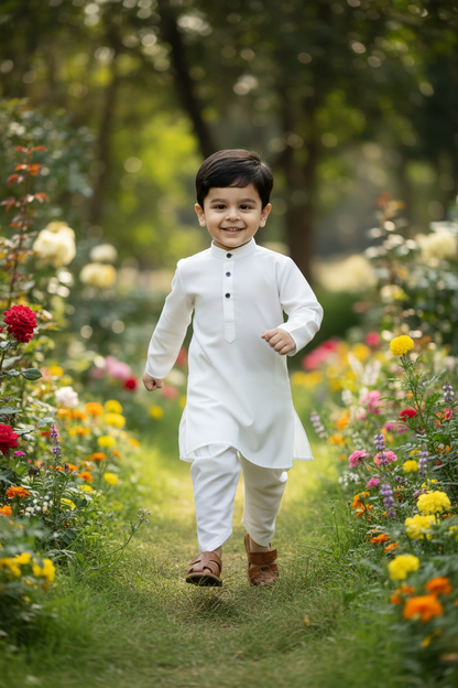 Ethnic Dhoti and Kurta Combos for Kids - White