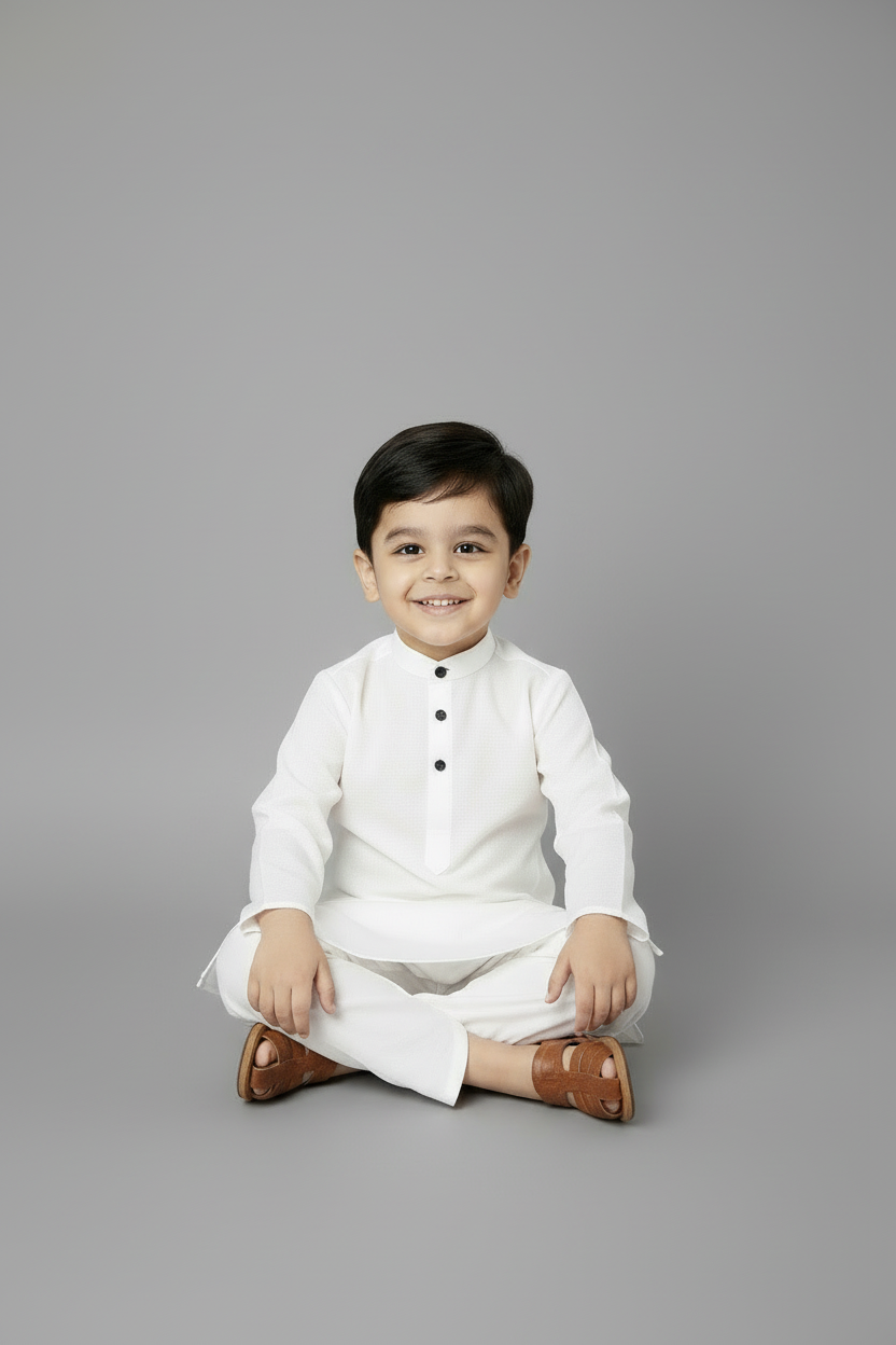 Ethnic Dhoti and Kurta Combos for Kids - White