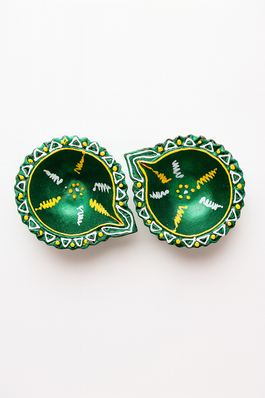 Decorative Diwali Diyas Set of 2 | Handcrafted Clay Oil Lamps | Traditional Handmade Diya for Diwali Decoration, Puja, Home & Gifting | (Multi-Color)