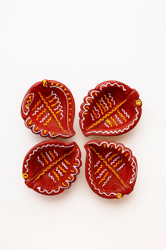 Decorative Diwali Diyas Set of 4 | Handcrafted Clay Oil Lamps | Traditional Handmade Diya for Diwali Decoration, Puja, Home & Gifting | (Multi-Color)