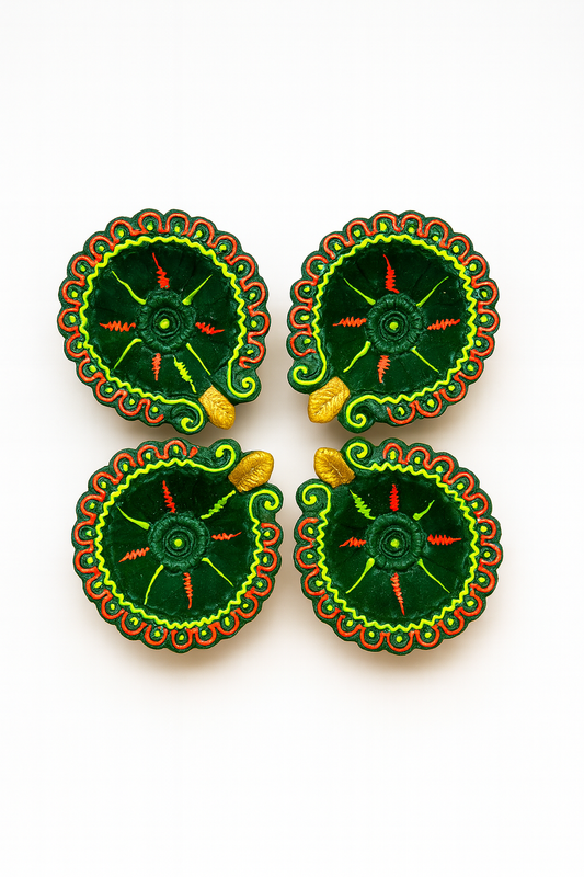 Decorative Diwali Diyas Set of 4 | Handcrafted Clay Oil Lamps | Traditional Handmade Diya for Diwali Decoration, Puja, Home & Gifting | (Multi-Color)