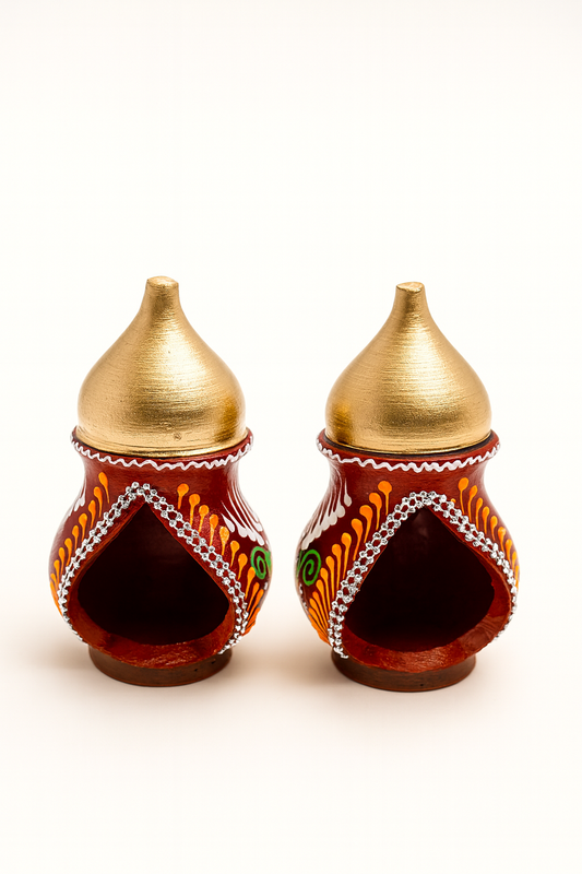 Decorative Diwali Diyas Set of 2 | Handcrafted Clay Oil Lamps | Traditional Handmade Diya for Diwali Decoration, Puja, Home & Gifting | (Multi-Color)