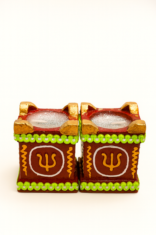 Decorative Diwali Diyas Set of 2 | Handcrafted Clay Oil Lamps | Traditional Handmade Diya for Diwali Decoration, Puja, Home & Gifting | (Multi-Color)