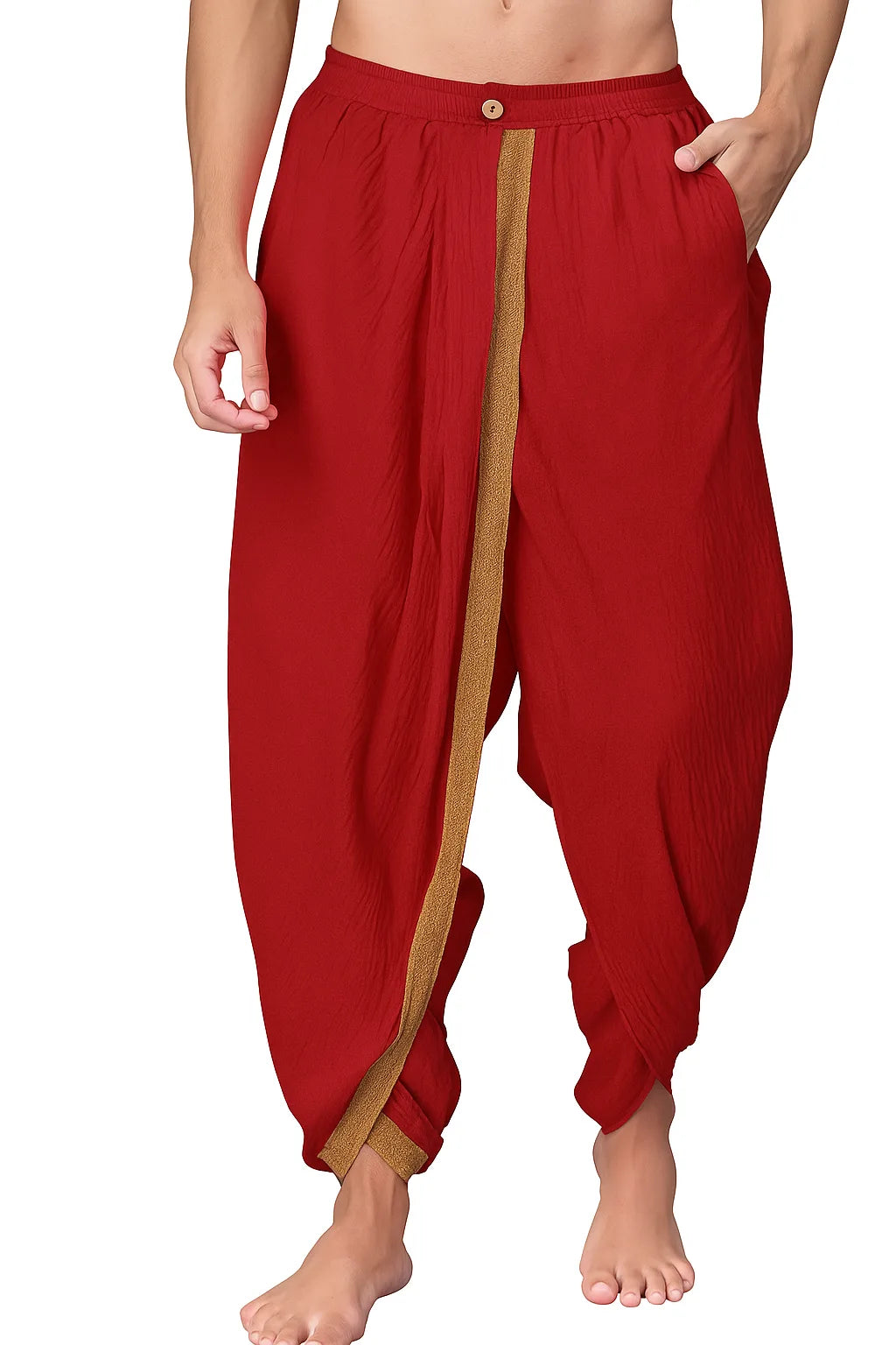 Dhoti Drapers with Border for Men - Red