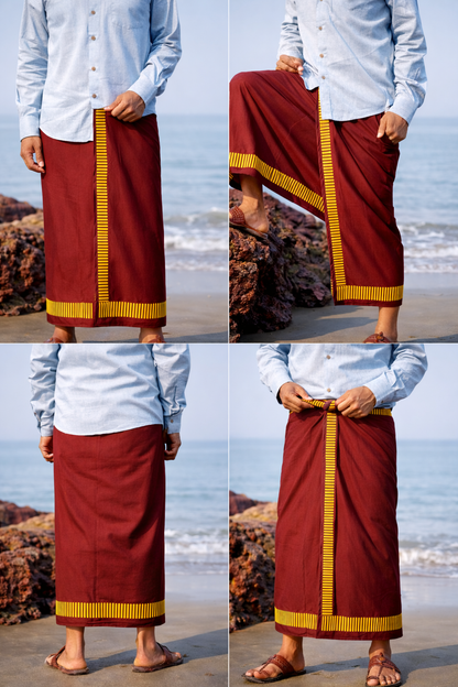 Kora Khaadi Dhoti - Lungi | Veshti | Pancha Wrap - Black and Yellow