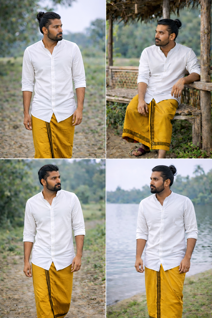 Kora Khaadi Dhoti - Lungi | Veshti | Pancha Wrap - Black and Yellow