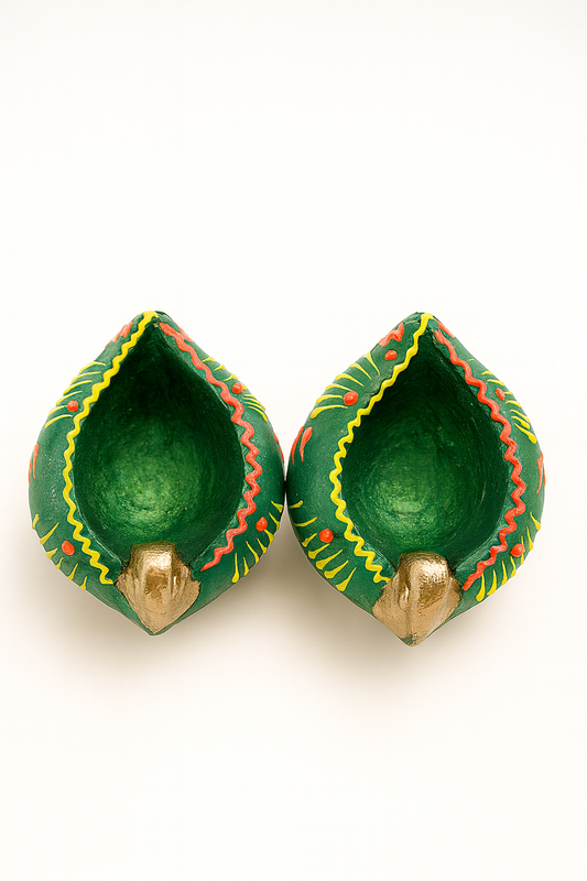 Decorative Diwali Diyas Set of 2 | Handcrafted Clay Oil Lamps | Traditional Handmade Diya for Diwali Decoration, Puja, Home & Gifting | (Multi-Color) (Copy)