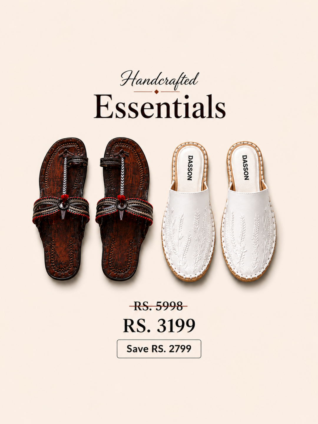 The Dark Gaze + Coconut Cream Chappal | Women Footwear Essentials Combo