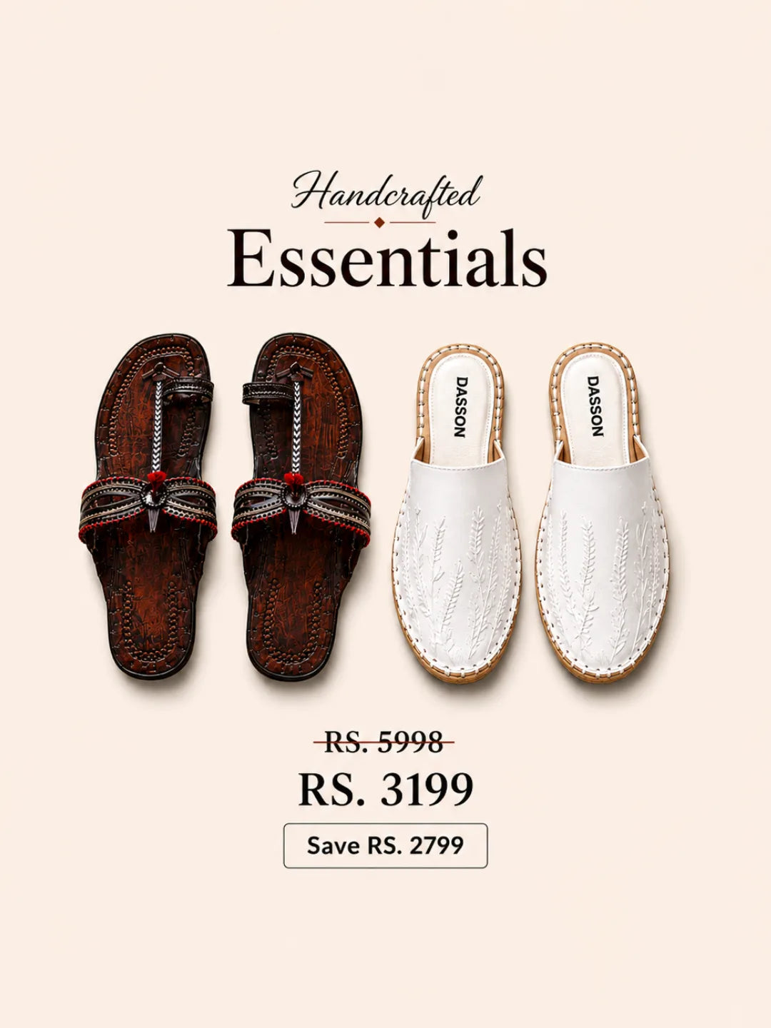 The Dark Gaze + Coconut Cream Chappal | Women Footwear Essentials Combo