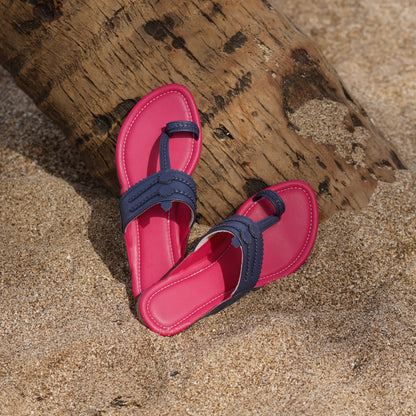 Women Kolhapuri | Vastra Super Soft Kols by NIIRA| Stylish & Comfortable | Handmade by Local Artisans - Pink and Blue