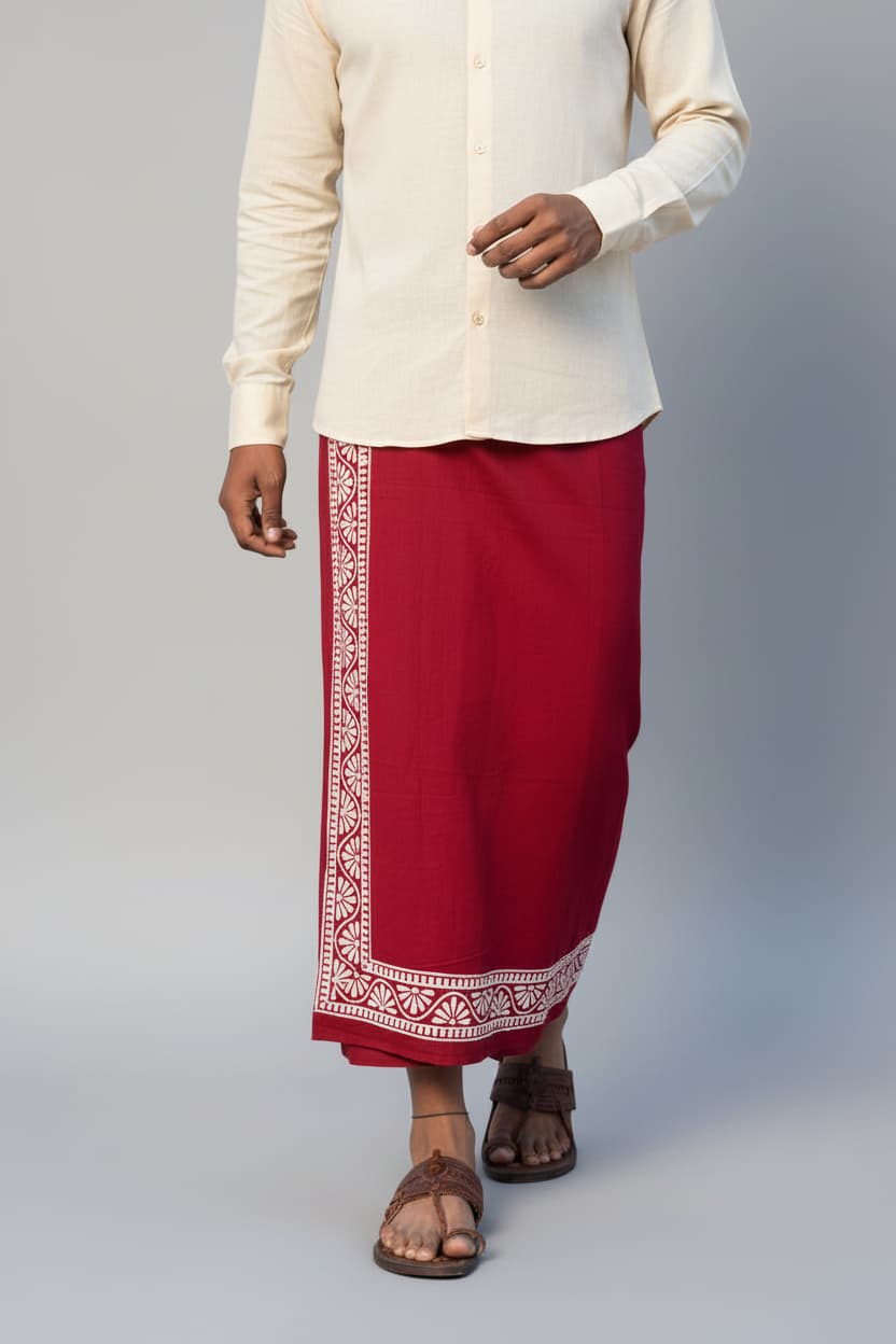 Kora Khaadi Dhoti - Lungi | Veshti | Pancha Wrap - Maroon
