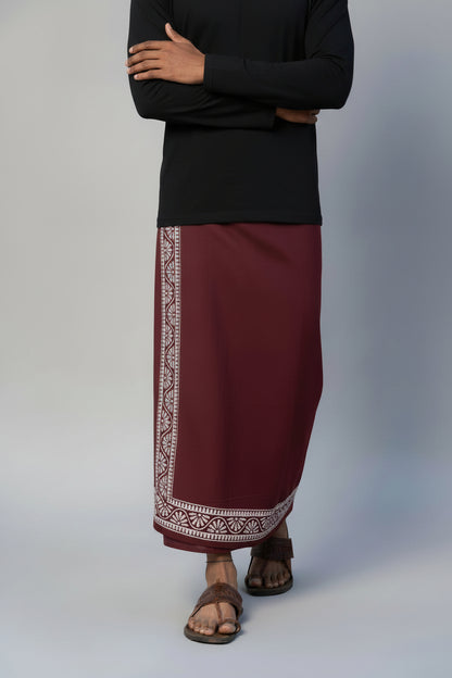Kora Khaadi Dhoti - Lungi | Veshti | Pancha Wrap - Maroon