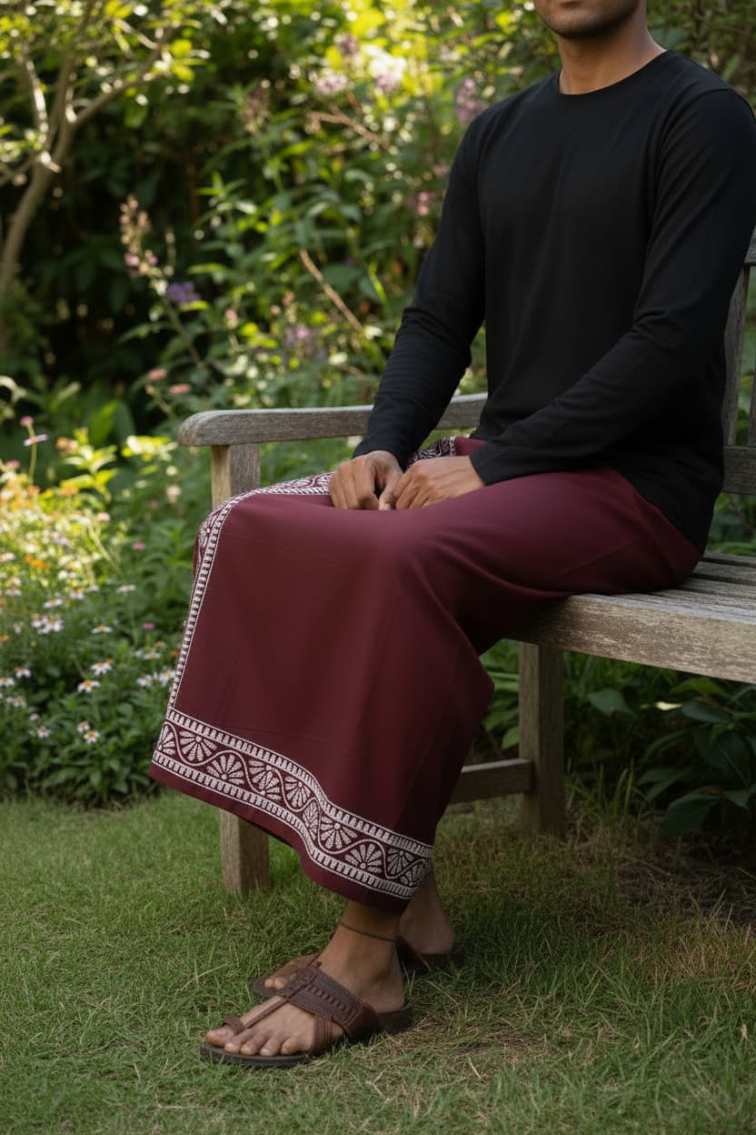 Kora Khaadi Dhoti - Lungi | Veshti | Pancha Wrap - Maroon