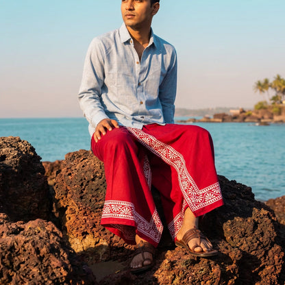 Kora Khaadi Dhoti | Block Motif | Ayan| Lungi | Veshti | Pancha Wrap - Maroon