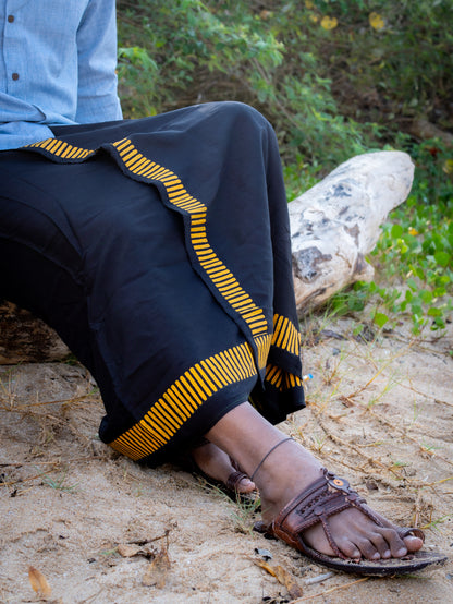 Kora Khaadi Dhoti - Lungi | Veshti | Pancha Wrap - Black and Yellow