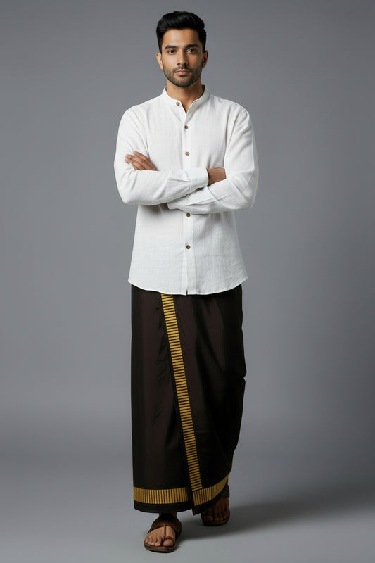 Kora Khaadi Dhoti - Lungi | Veshti | Pancha Wrap - Black and Yellow