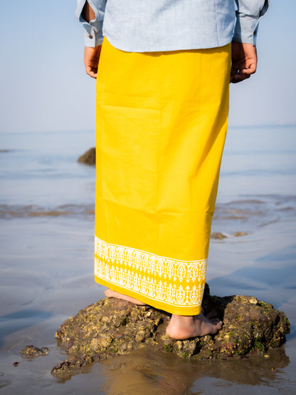 Kora Khaadi Dhoti - Lungi | Veshti | Pancha Wrap - Yellow