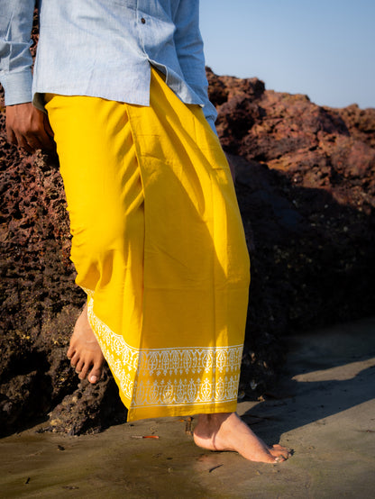 Kora Khaadi Dhoti - Lungi | Veshti | Pancha Wrap - Yellow