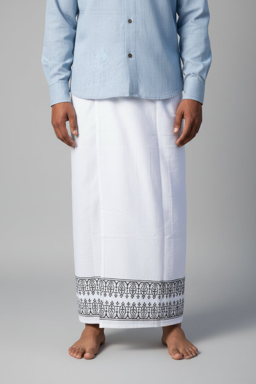 Kora Khaadi Dhoti - Lungi | Veshti | Pancha Wrap - Yellow