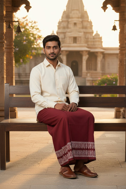 Kora Khaadi Dhoti - Lungi | Veshti | Pancha Wrap - Yellow
