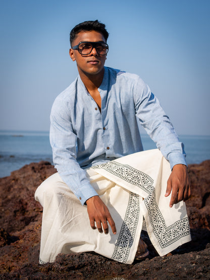 Kora Khaadi Dhoti - Lungi | Veshti | Pancha Wrap - White