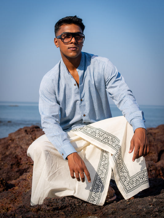 Kora Khaadi Dhoti - Lungi | Veshti | Pancha Wrap - White