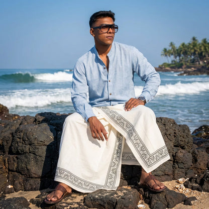 Kora Khaadi Dhoti - Lungi | Veshti | Pancha Wrap - White