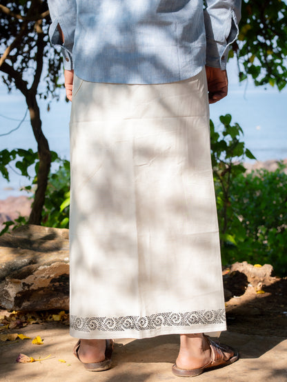 Kora Khaadi Dhoti - Lungi | Veshti | Pancha Wrap - White