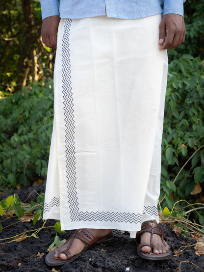 Kora Khaadi Dhoti - Lungi | Veshti | Pancha Wrap - White