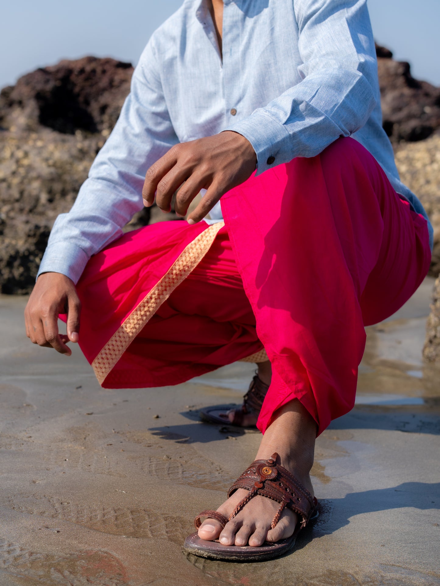 Dhoti Drapers for Men with Border  - Maroon