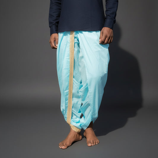 Dhoti Drapers with Border for Men - Blue