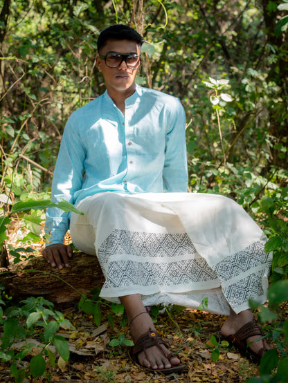 Khaadi Dhoti - Lungi Wrap| Block Printed Dhoti - Lungi Wrap for Men | 100% Handwoven Cotton | Traditional Hand Block Print | Breathable, Soft  | Ethnic Comfort Wrap