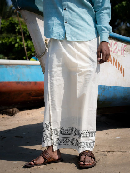Kora Khaadi Dhoti - Lungi | Veshti | Pancha Wrap - White