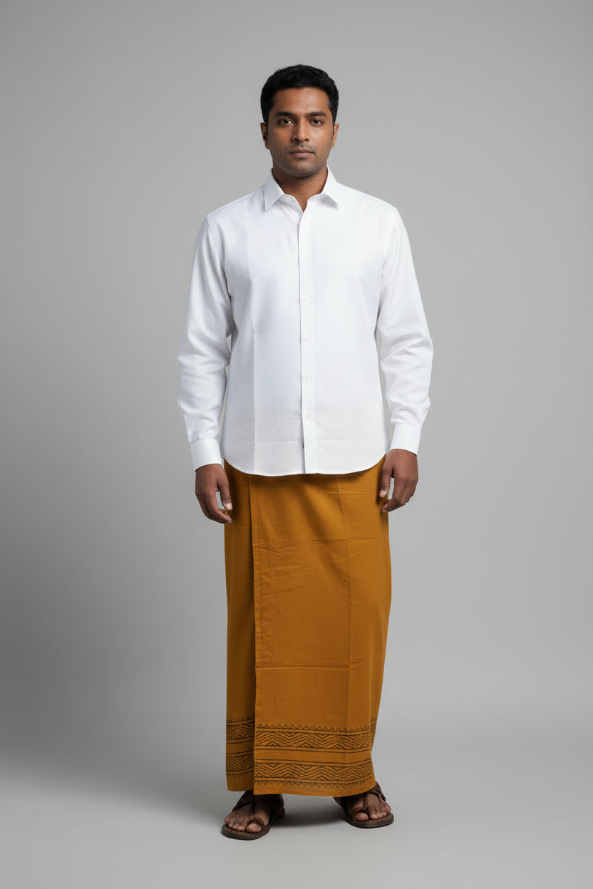 Kora Khaadi Dhoti - Lungi | Veshti | Pancha Wrap - White